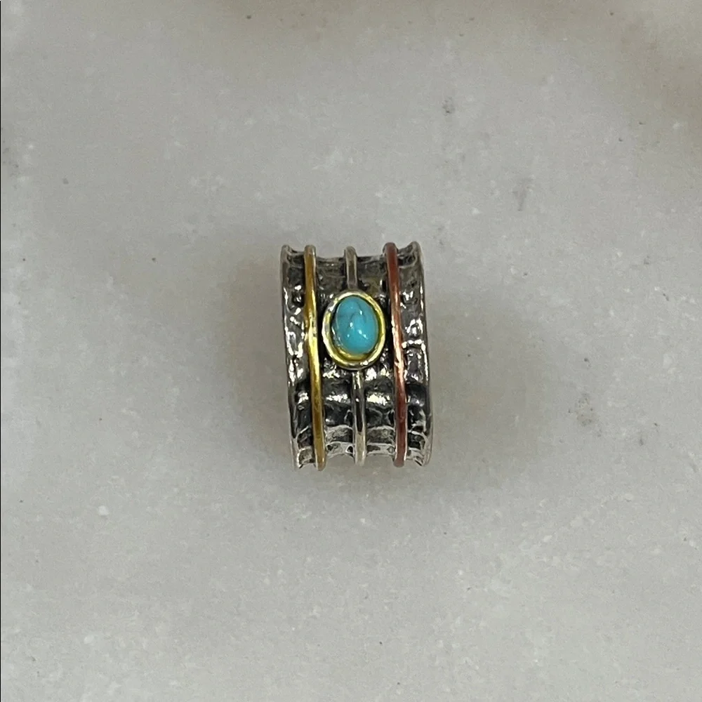 Silver and Gold Ring with Blue Turquoise Stone